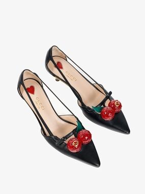 Gucci Black Leather Cherry Pumps